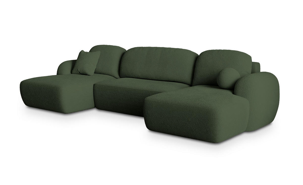 ROHOVÁ SEDAČKA SAVONA zelená barva - černá/zelená barva, dřevo/textil (320/148cm) - MASSENO