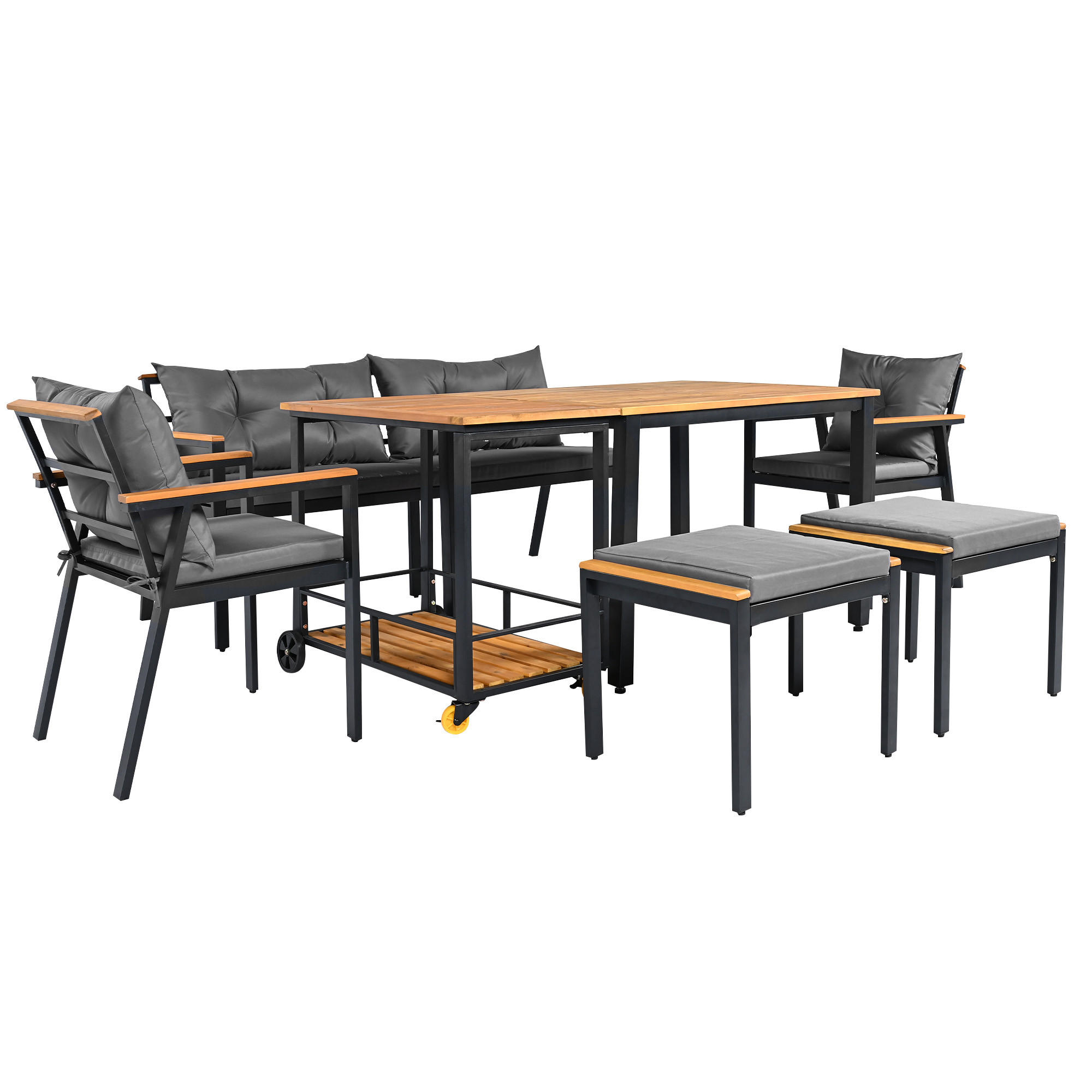 GARTEN-ESSGRUPPE Akazie Grauschwarz Schwarz Holzfarbe 7-tlg. - Grau, Holz - ComfortXL