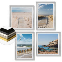 WANDBILDER 4er Set - 50x50 cm & 40x60 cm Silberner Rahmen - Strand, Sand, Wellen, Himmel, Vögel - Silberfarben, Kunststoff (50/50cm) - ArtPrintCave