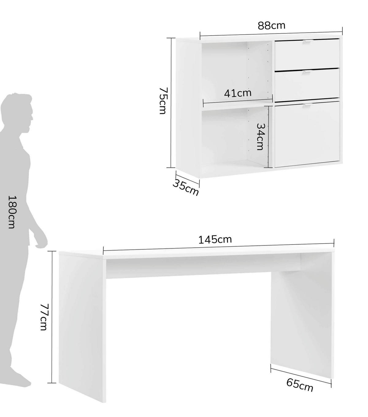 SCHREIBTISCH Der Produktive - Weiß, Holzwerkstoff (65/145/77cm) - Mokebo