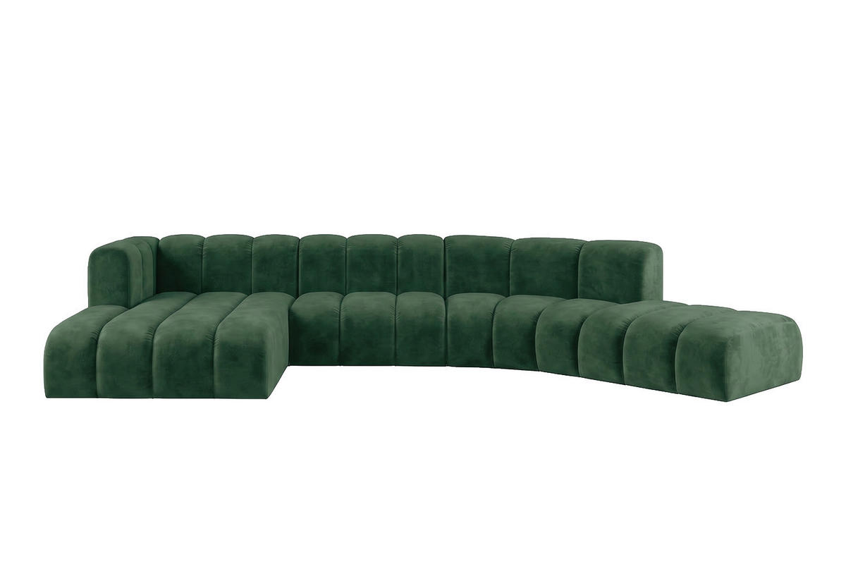 ECKSOFA Modulares In L-Form, Velvet-Stoff Riviera, Grün, Links, GRAND Round - Grün, Holz (445/179cm) - Kaiser Möbel