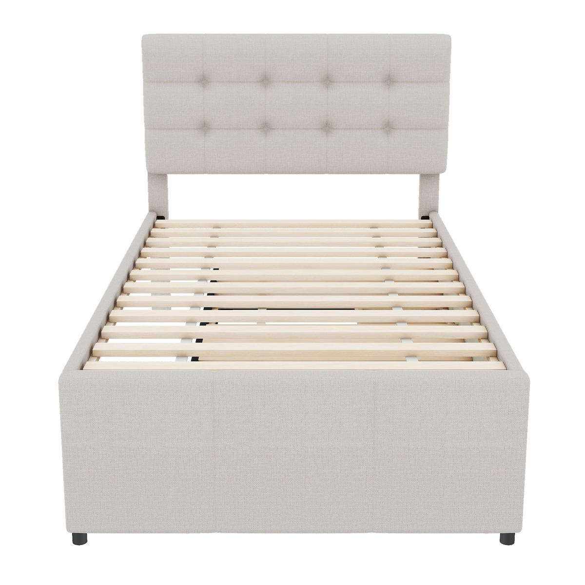 POLSTERBETT 90/200 cm beige mit ausziehbarem Bett und drei Schubladen - Beige, Textil (90/200cm) - OKWISH