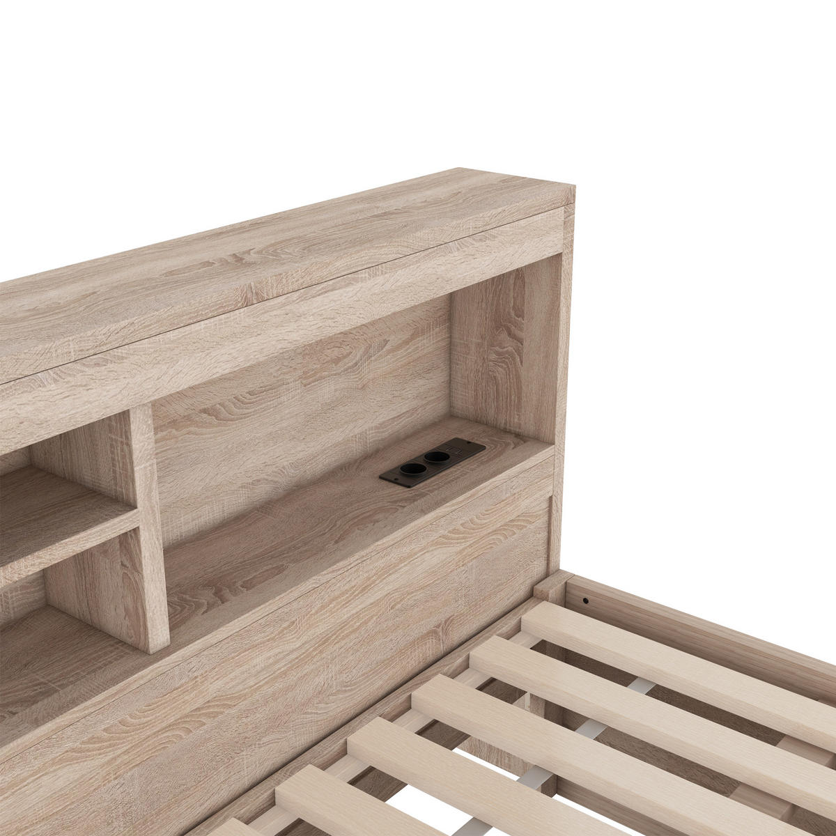 SCHLAFSOFA 140x200cm Natur LED-Licht Bettseite Staufach Ausziehbett USB - Naturfarben, Holz (140/200cm) - FLIEKS