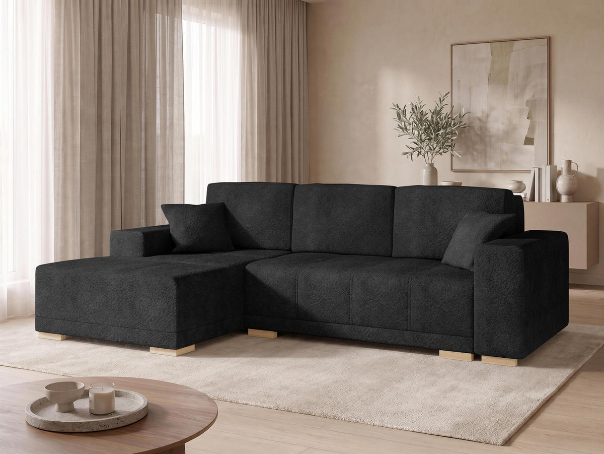 ECKSCHLAFSOFA Bello, Seite: Links - Schwarz/Naturfarben, Holz/Textil (240/140cm) - MIRJAN24