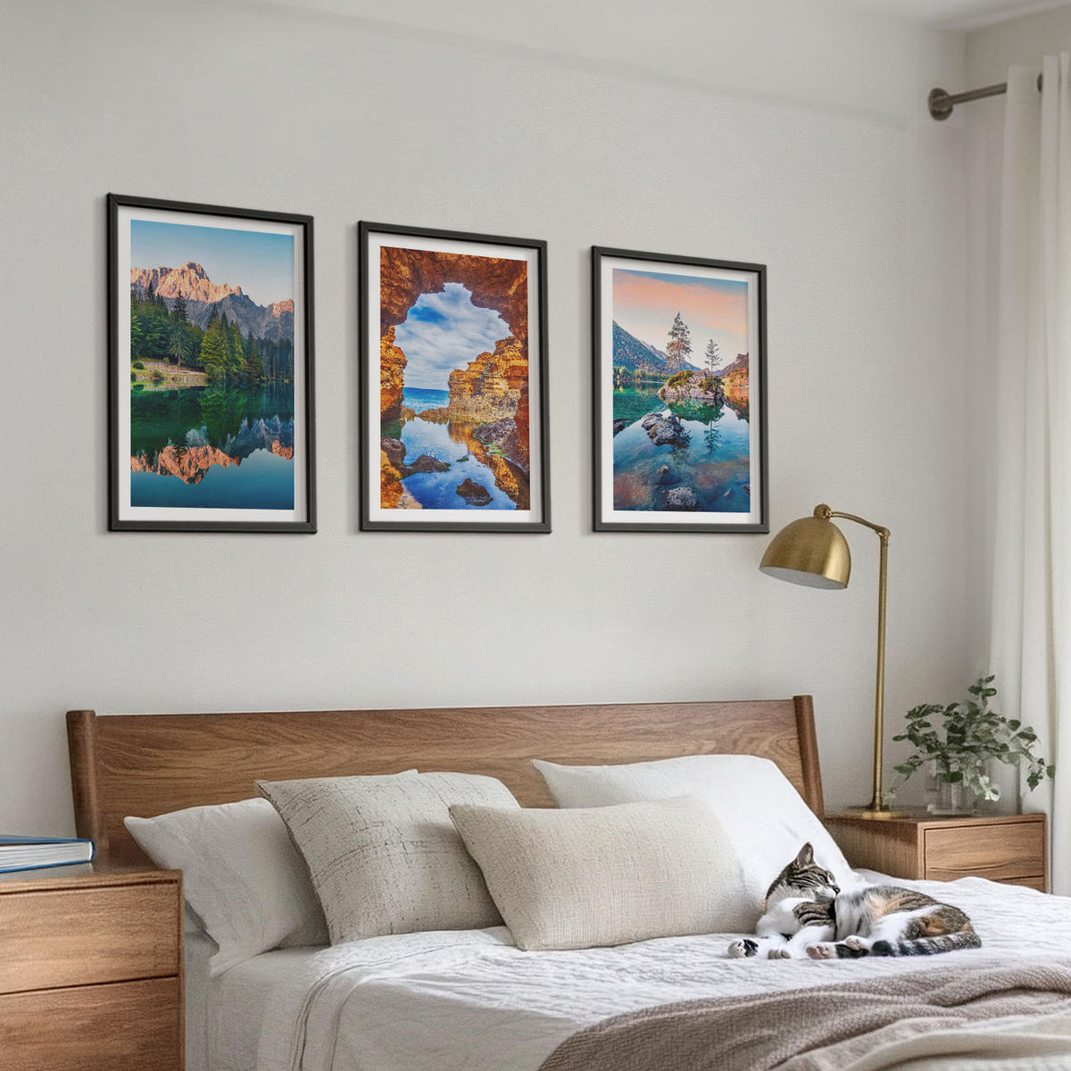 WANDBILDER 3er-Set - 40x60 cm Schwarzer Rahmen - Spiegelungen der Felsen in Bergseen - Schwarz, Kunststoff (40/60cm) - ArtPrintCave