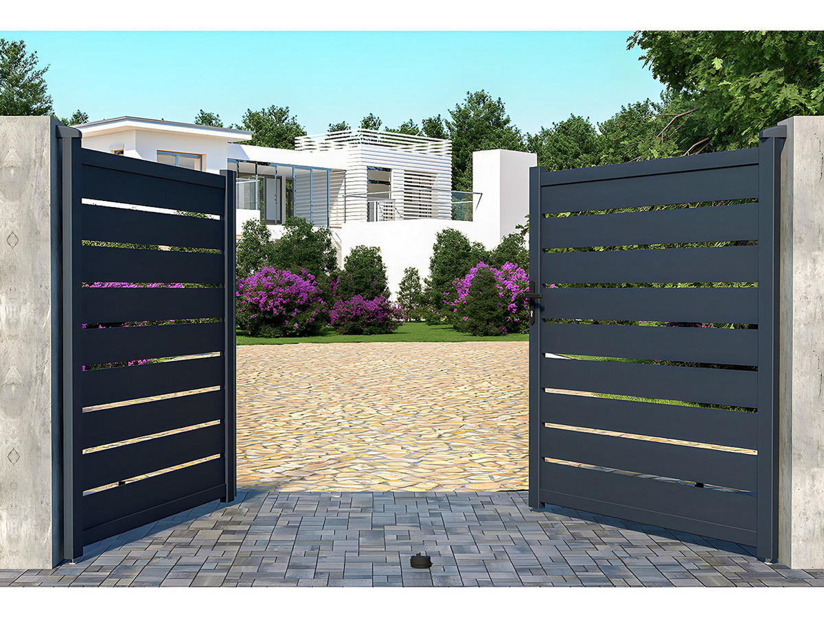 FLÜGELTOR - 300cm x 4.6cm - Aluminium - anthrazitgrau - PRIMO - Anthrazit, Metall (300/178cm) - Vente-Unique