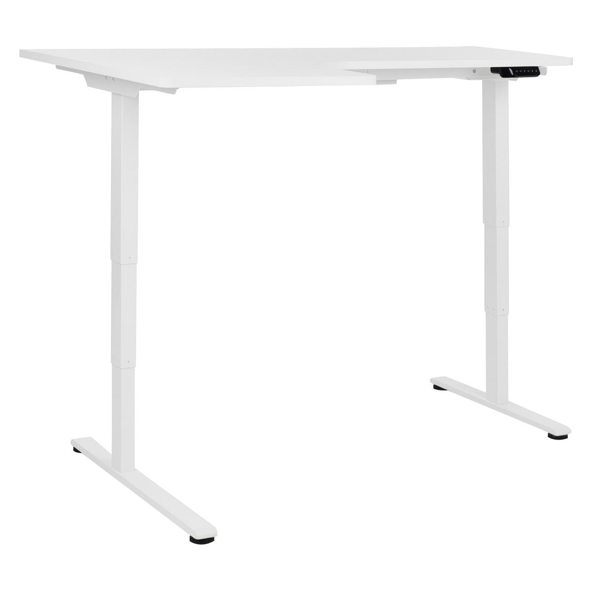 ECKSCHREIBTISCH elektrisch höhenverstellbar 160/109 cm Weiß linksseitig Destines - Weiß, Holzwerkstoff/Metall (109/160/60cm) - Beliani