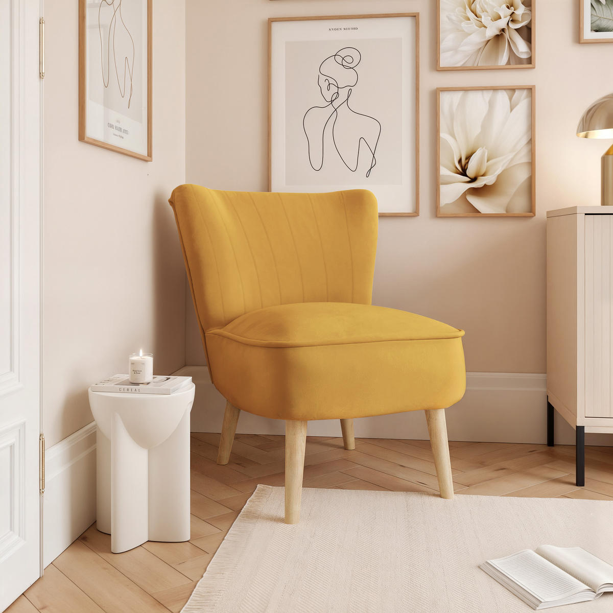 SESSEL DANTE 67/76/76 cm, Samtstoff Gelb - Gelb/Buchefarben, Holz/Textil (67/76/76cm) - Idohome