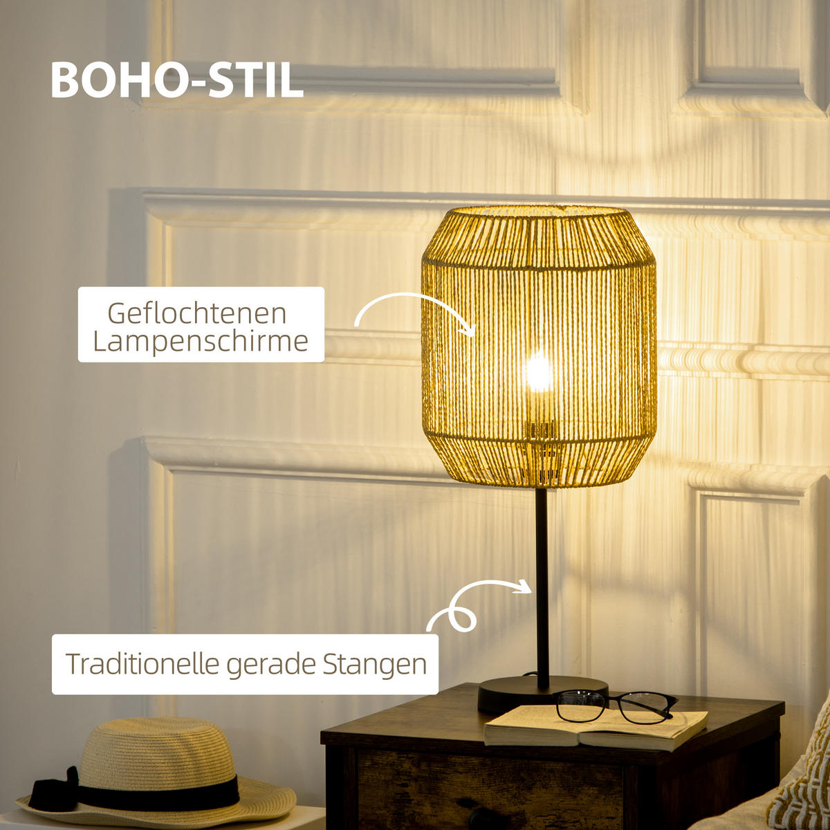 TISCHLAMPE Set mit E27 Sockel, Natur - Multicolor, Papier (26/26/158cm) - HOMCOM