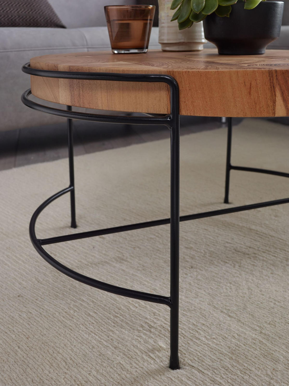 COUCHTISCH Industrial, Akazienholz Mattschwarz Metallgestell, 62x40x62 cm - Beige/Schwarz, Holz/Metall (62/62/40cm) - KADIMA DESIGN