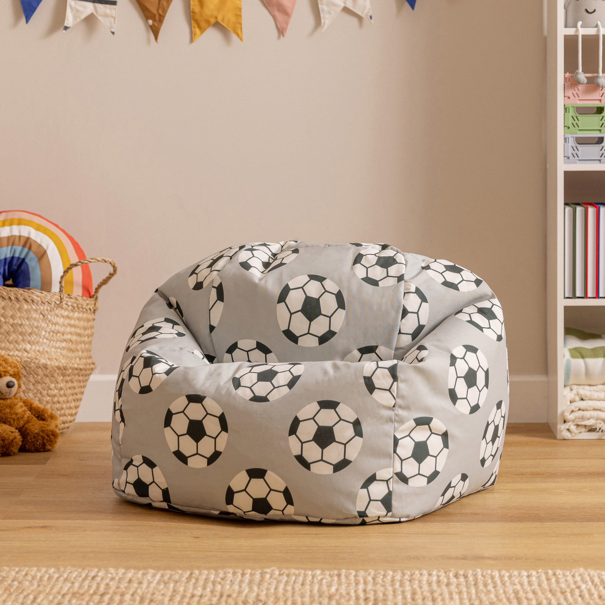 KINDERSITZSACK Fußball Druck - Schwarz, Textil (53/50/53cm) - icon