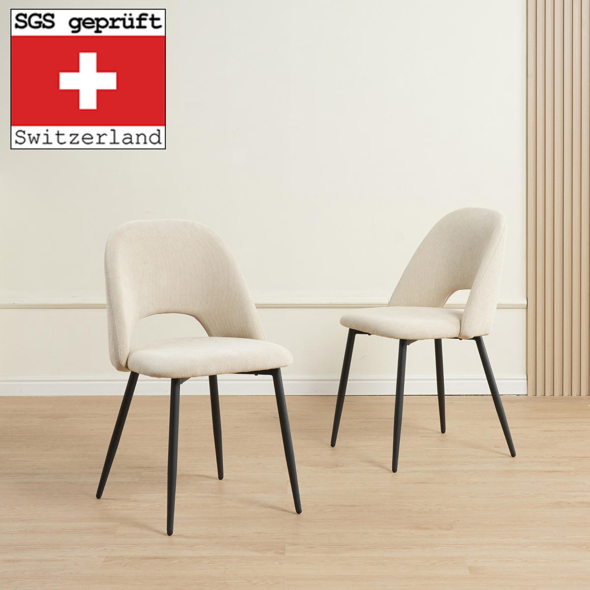 ESSZIMMERSTUHL SILVI Cord 2er Set Beige - Beige, Metall (48/81/53cm) - Albatros