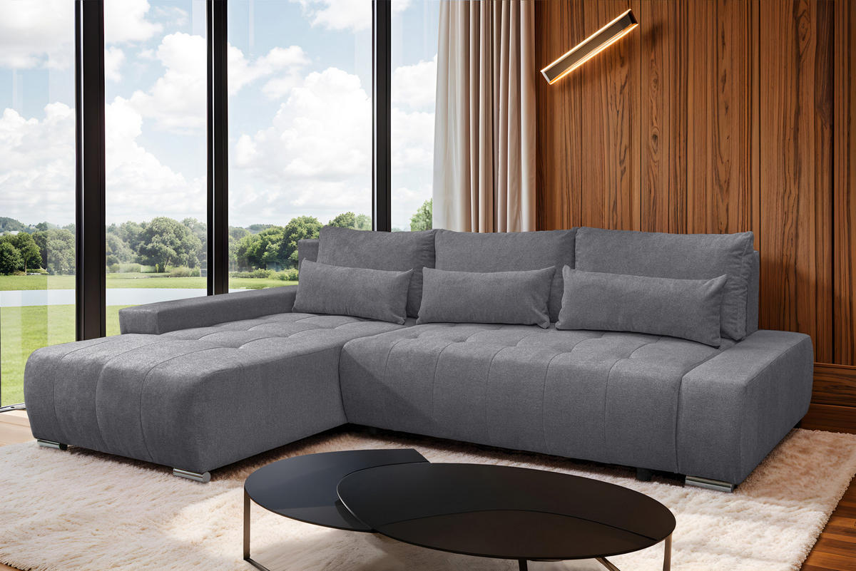 ECKSOFA Bloom mit Bettkasten und Schlaffunktion L-Form - Grau, Textil (267/185cm)