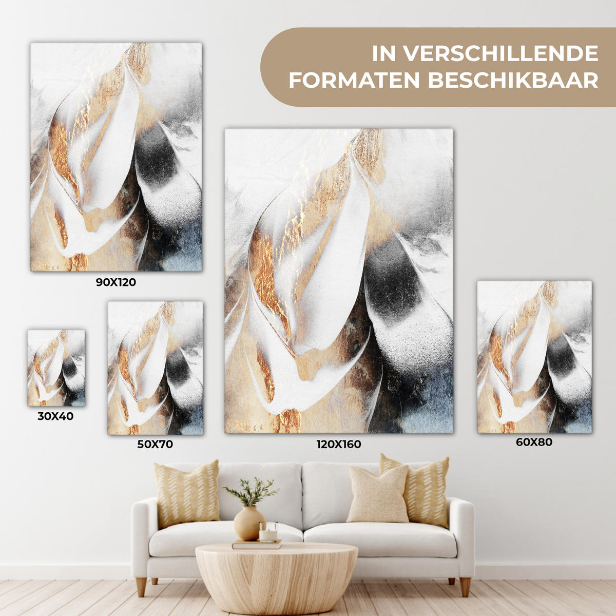 LEINWANDBILD Luxus - Abstrakt - Gold - Weiß 60x80 cm - Goldfarben, Textil (60/80cm) - MuchoWow
