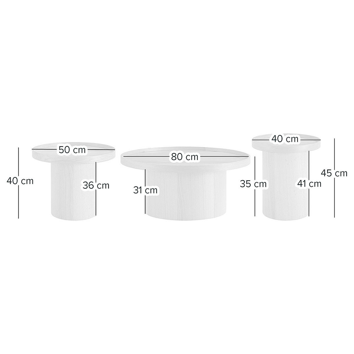 COUCHTISCH-SET 3-TEILIG - MDF - Eiche - Eichefarben, Holzwerkstoff (80/80/35cm) - home24