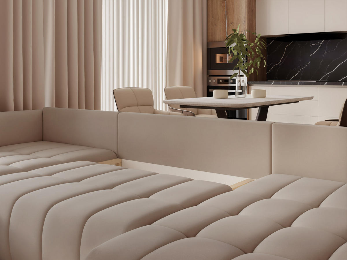 WOHNLANDSCHAFT OLIMPIA mit Schlaffunktion und Bettkasten Grau-Beige - Greige, Holzwerkstoff/Kunststoff (300/85/90cm) - Idohome