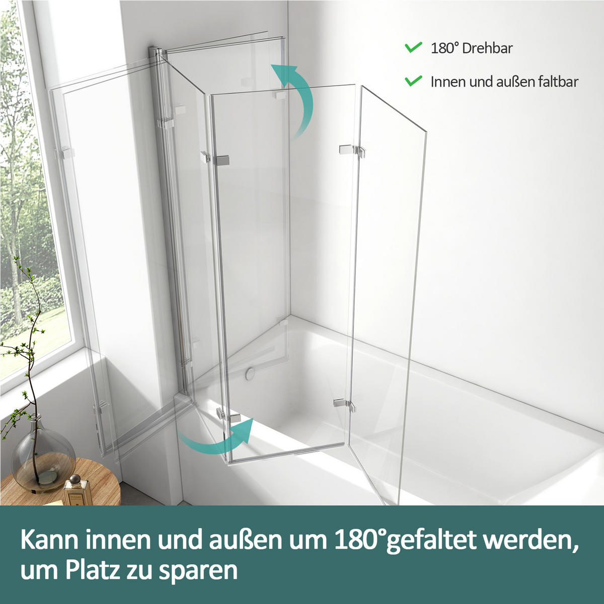 DUSCHWAND für Badewannen Faltbar mit Schwenkfunktion 140/120 cm - Transparent, Glas (120/140cm) - EMKE