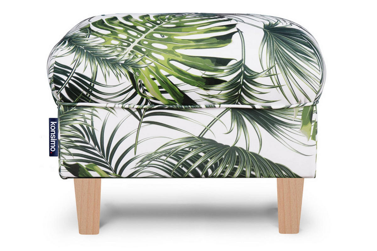 OHRENSESSEL-SET MILES mit Sitzhocker, weiß/grün - Weiß, Holz/Textil (82/105/97cm) - KONSIMO®