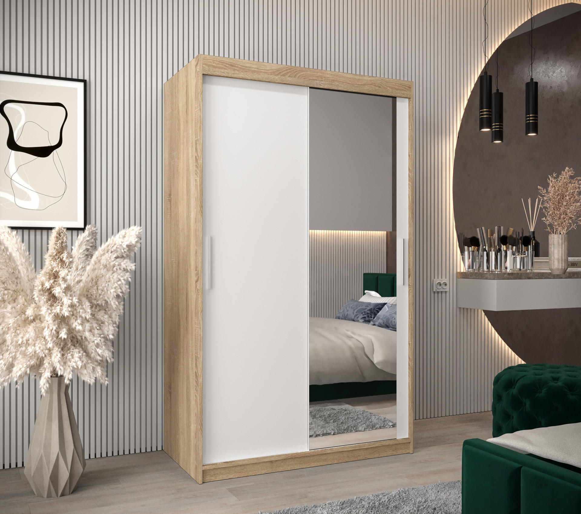 SCHWEBETÜRENSCHRANK 200/120/62 2-türig - Silberfarben/Weiß, Holz/Kunststoff (120/200/62cm) - Abiks Möbel