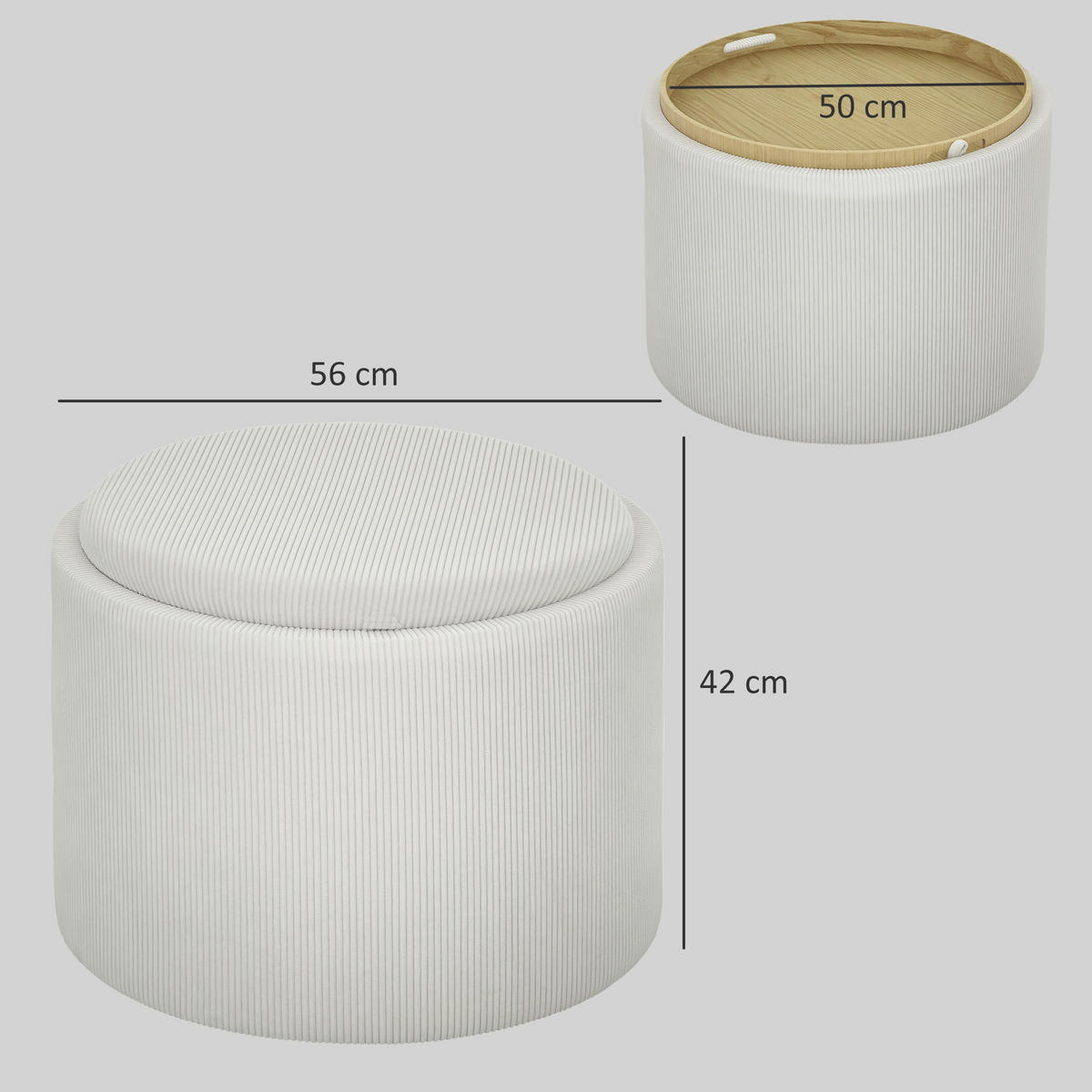 SITZHOCKER mit Stauraum 56 x 56 x 42 cm Cremeweiß - Creme, Textil (56/42/56cm) - HOMCOM