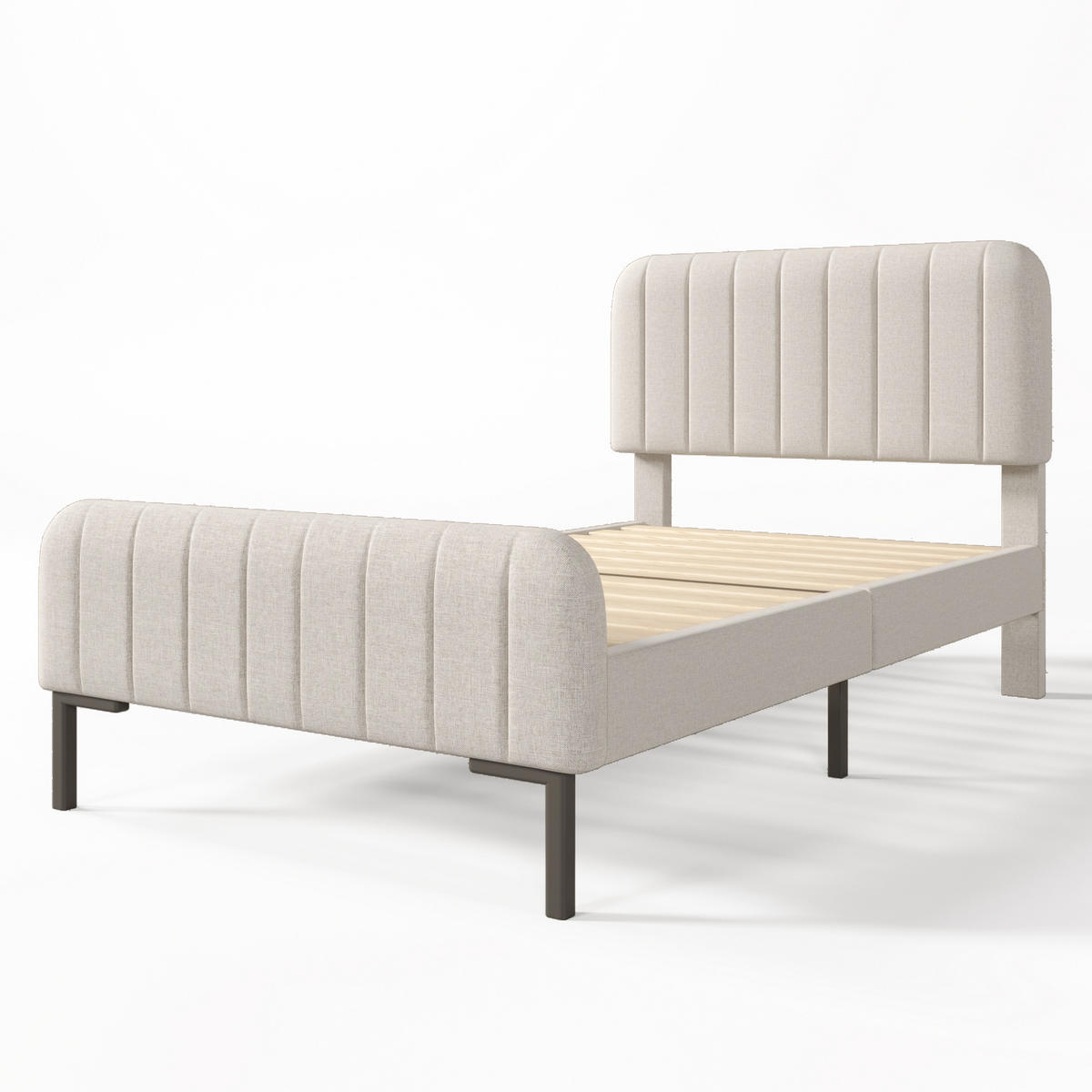 POLSTERBETT 90/190 cm mit verstellbarem Kopfteil, DE-41531, in Helles Beigegrau - Beige/Grau, Metall (90/190cm) - ComfortXL
