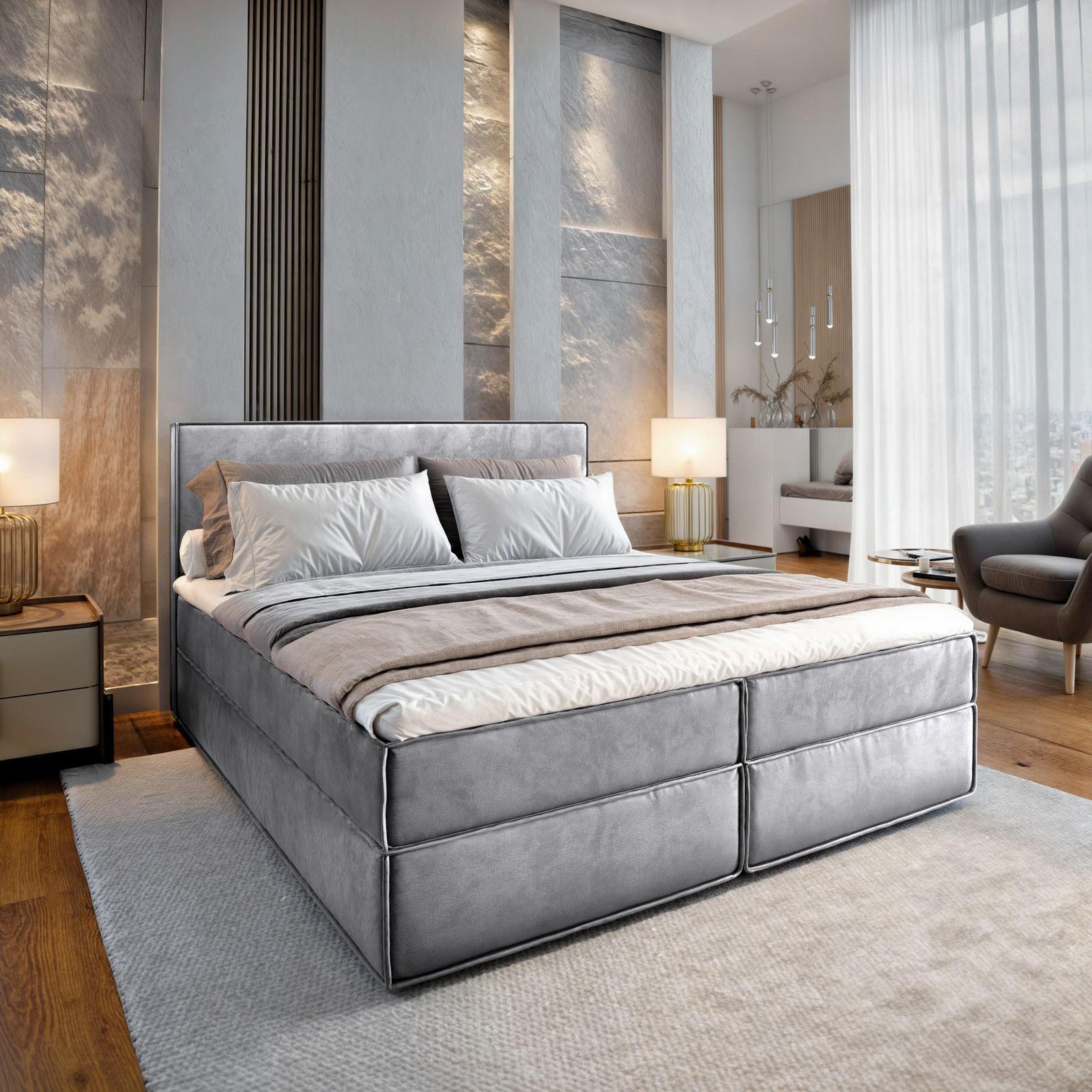BOXBETT PELLIO 160x200 cm mit Matratze und Topper - Hellgrau - Hellgrau, Holz (160/200cm) - MASSENO