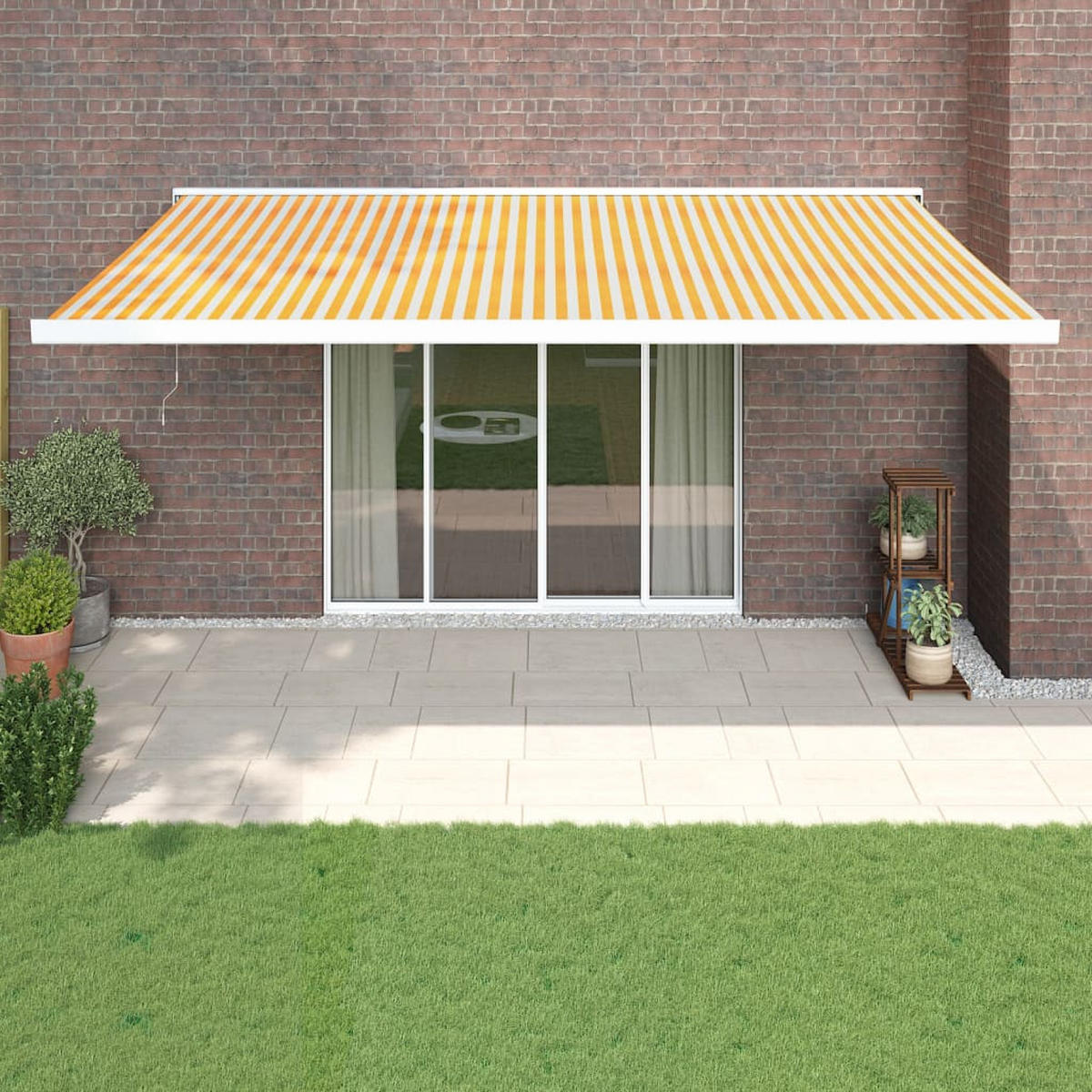 MARKISE Einziehbar Gelb Und Weiss 5/3 M Stoff Und Aluminium - Multicolor, Textil (300/500cm) - vidaXL