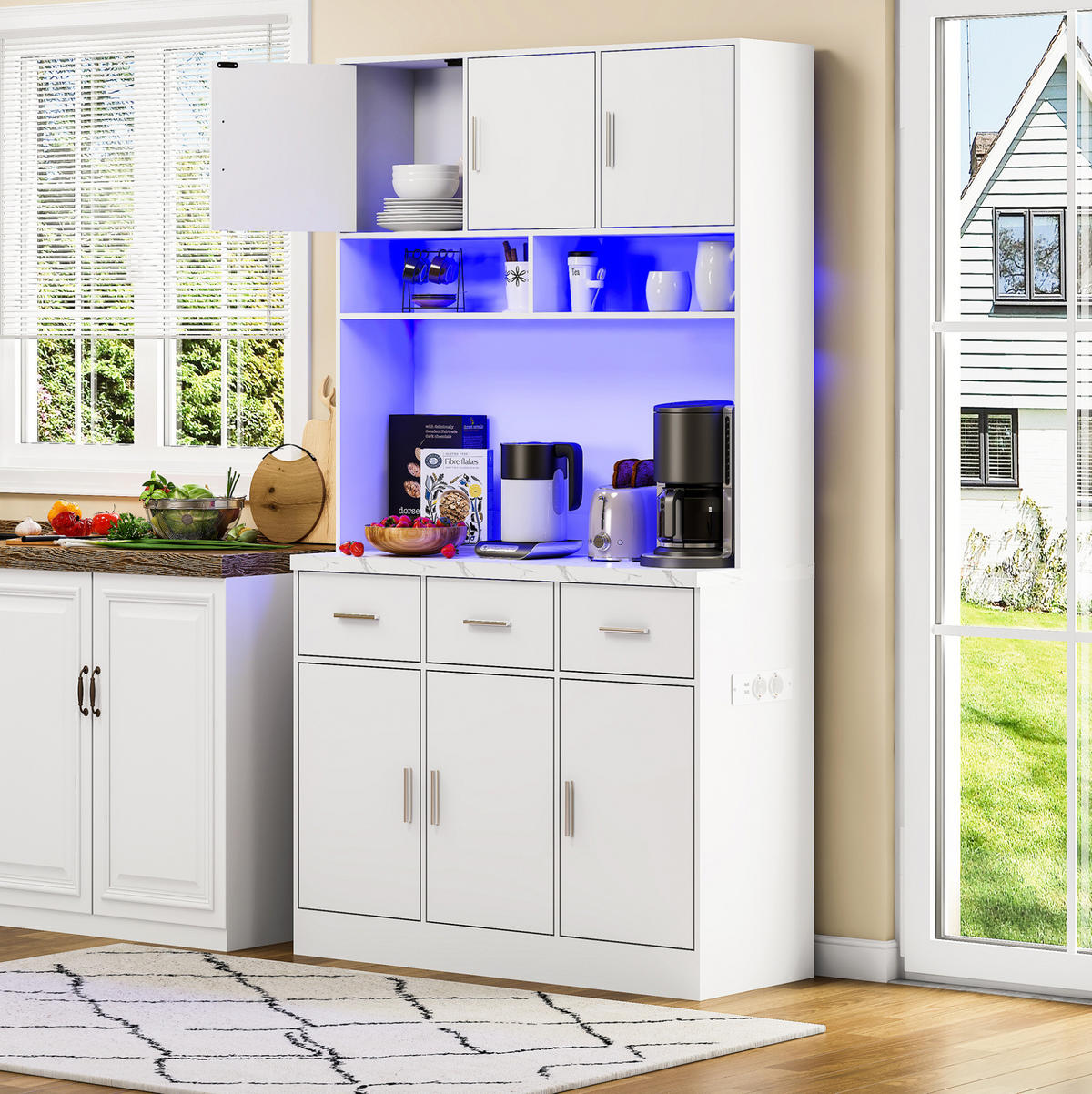 KÜCHENSCHRANK mit LED 100 x 40 x 180 cm MDF Weiß - Weiß, Holzwerkstoff (40/180/100cm) - Meubliv