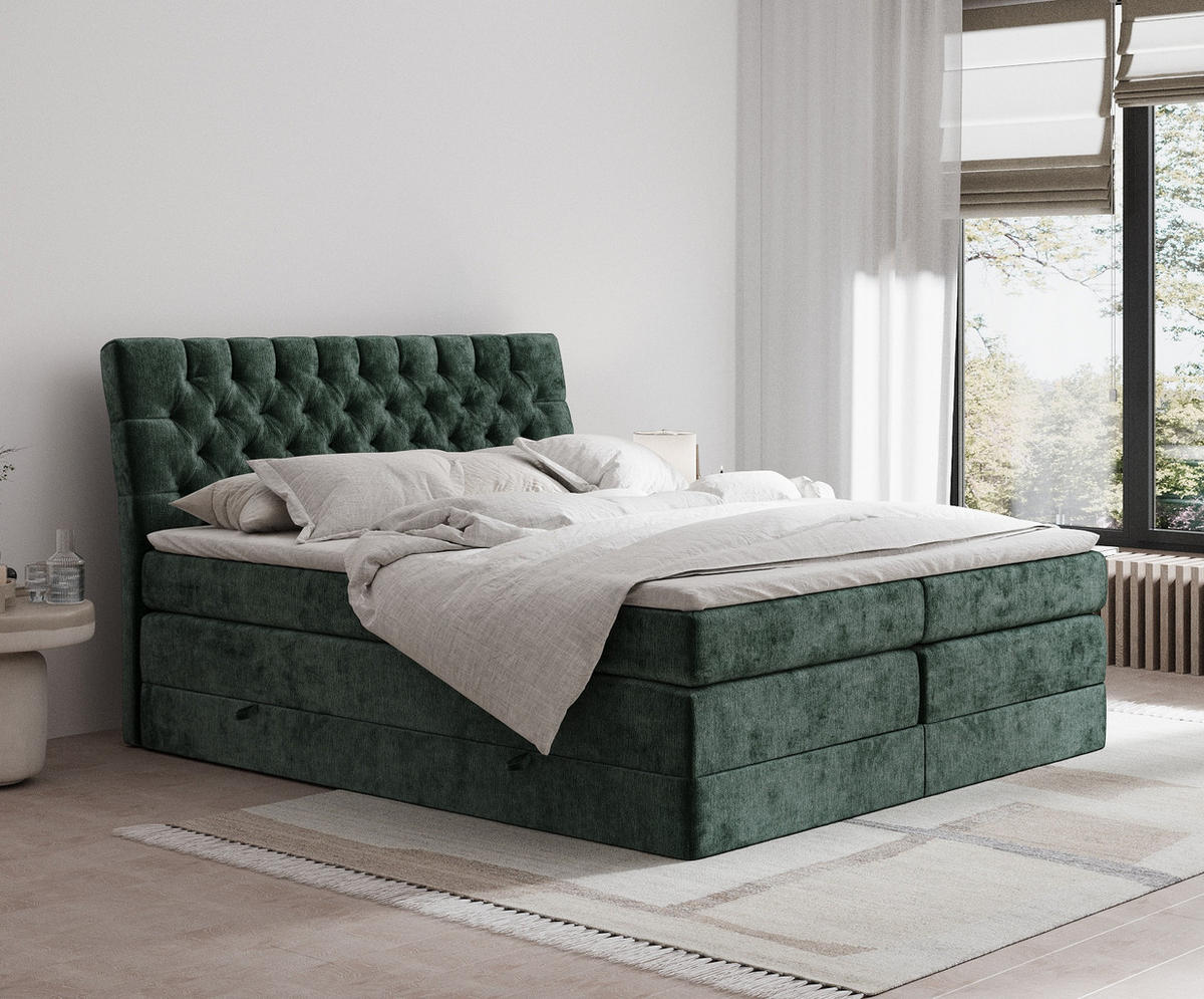 BOXSPRINGBETT Seraphine Grün 160/200 cm - Schwarz/Grün, Holz/Holzwerkstoff (160/200cm) - Maison de Reve
