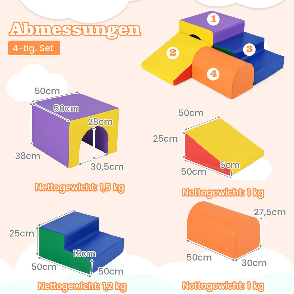 SOFTBAUSTEINE Farbig (4-teilig) - Multicolor, Leder (50/38/50cm) - COSTWAY