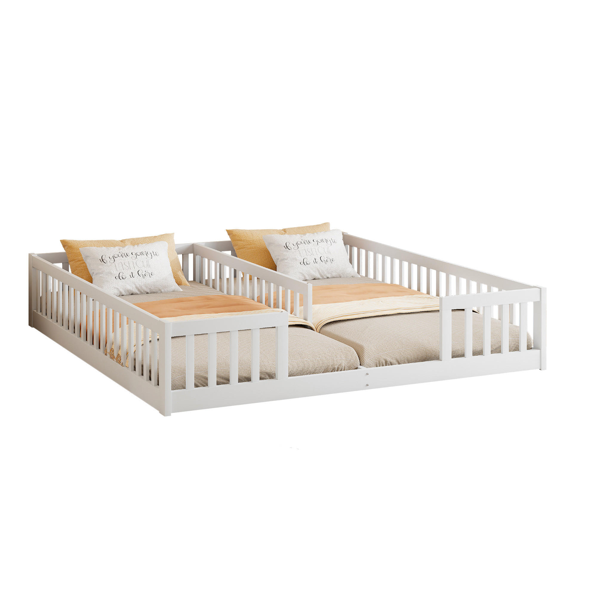 KINDERBETT 90/200 cm Weiß Paneelbett mit Geländer aus Kiefernholz - Weiß, Holz (90/200cm) - OKWISH
