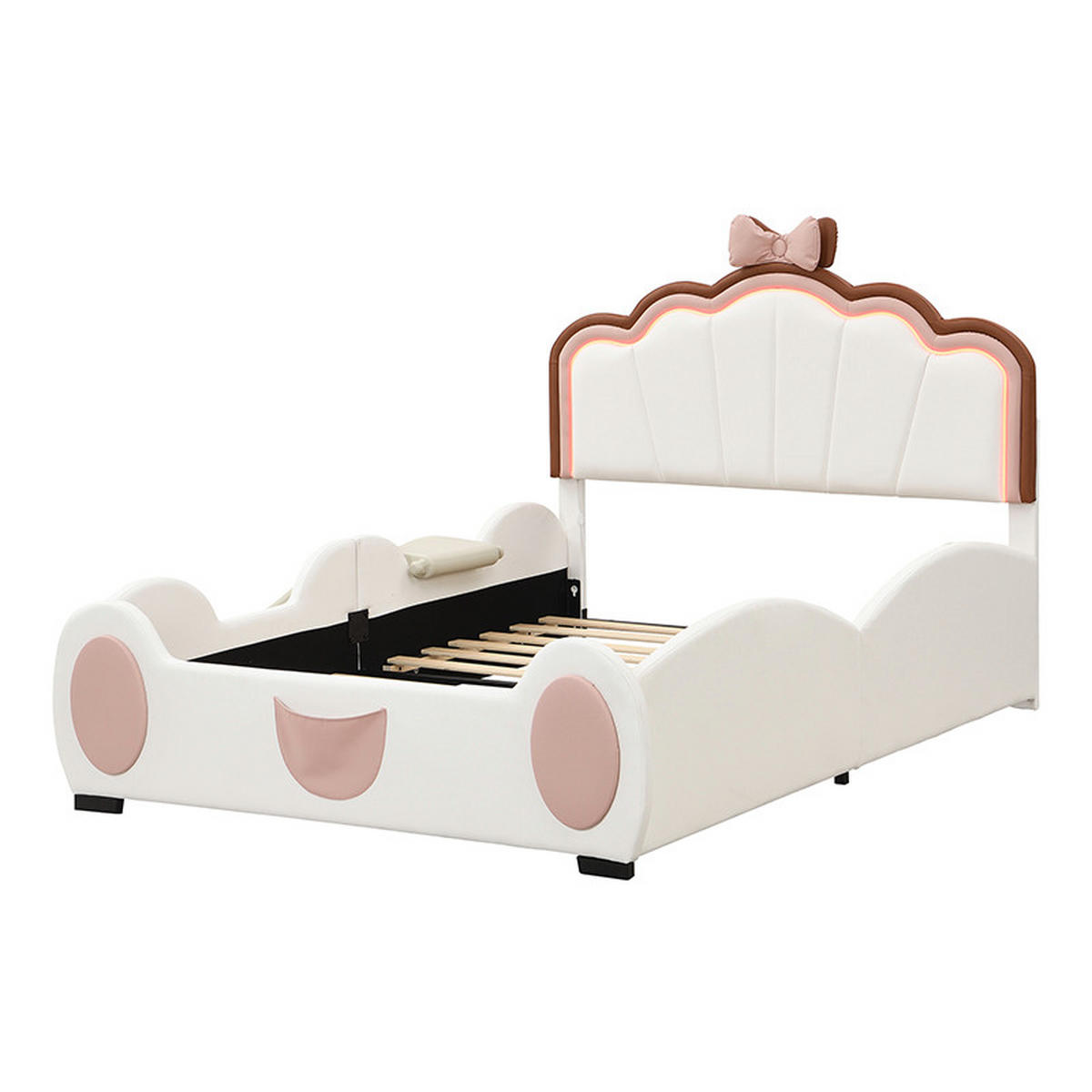 KINDERBETT 140/200 cm Schmetterlingsbett rosa + weiß mit LED-Beleuchtung und Rutsche - Rosa, Kunststoff (140/200cm) - OKWISH