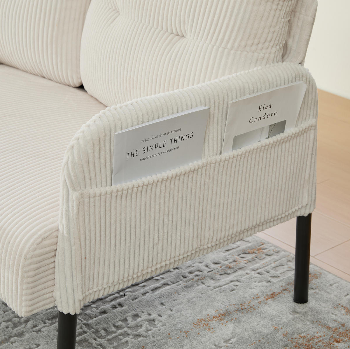 SOFA Dreisitzer mit Seitentasche ca. 171 x 72 x 80 cm Cord Beige - Beige, Textil (171/80/72cm) - IVMEU