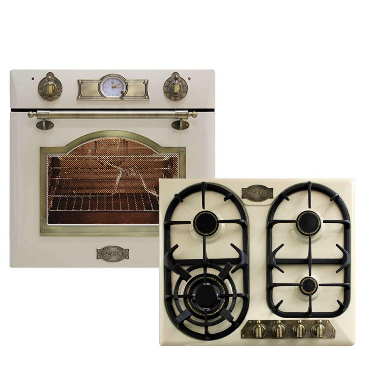BACKOFEN-SET Einbaubackofen Elektro 60 cm EH 6355 ElfEm+KG 6325 ElfEm Einbau Gasherd, 60cm Creme - Creme, Metall (59.4/59.4/57.5cm) - Kaiser Küchengeräte