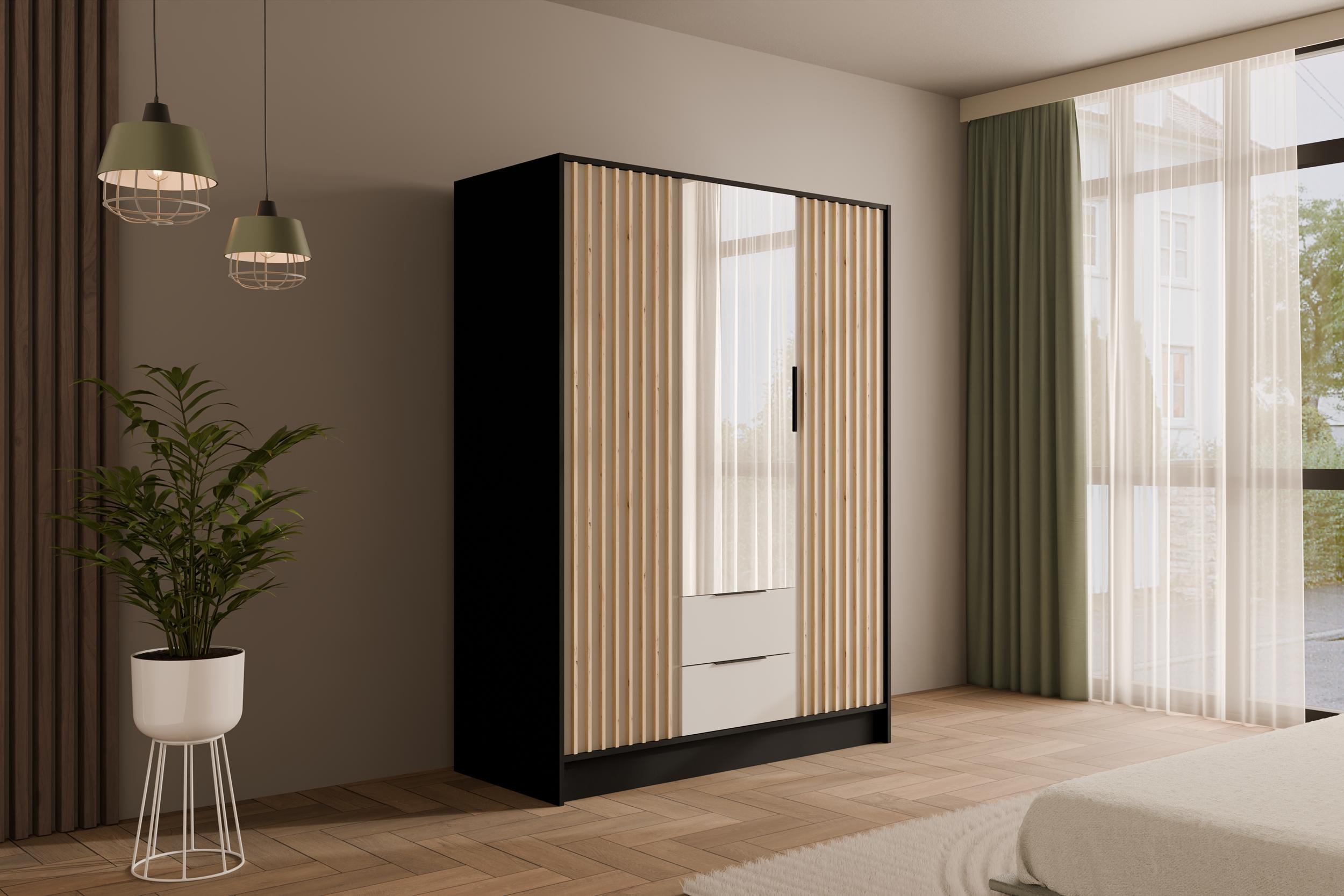 KLEIDERSCHRANK NELIA - 150 cm - Schwarz/Weiß, Holzwerkstoff (150/200/51cm) - ALTDECOR