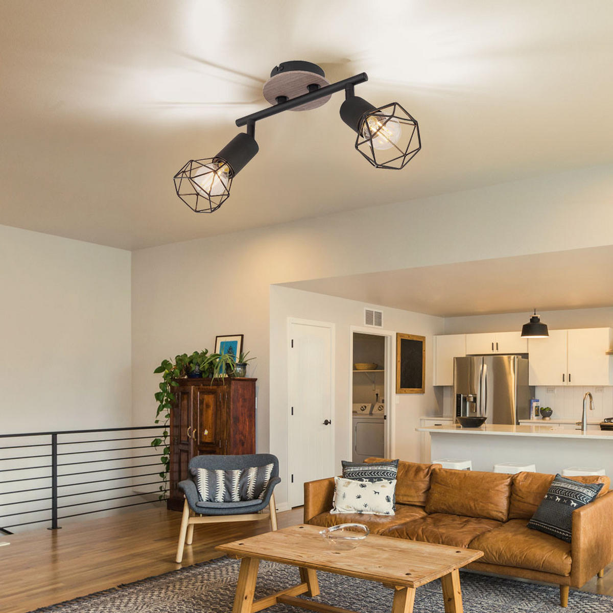 DECKENLEUCHTE Metall Holzoptik Schwarz - Schwarz, Holz (22/10/18cm) - Globo Lighting