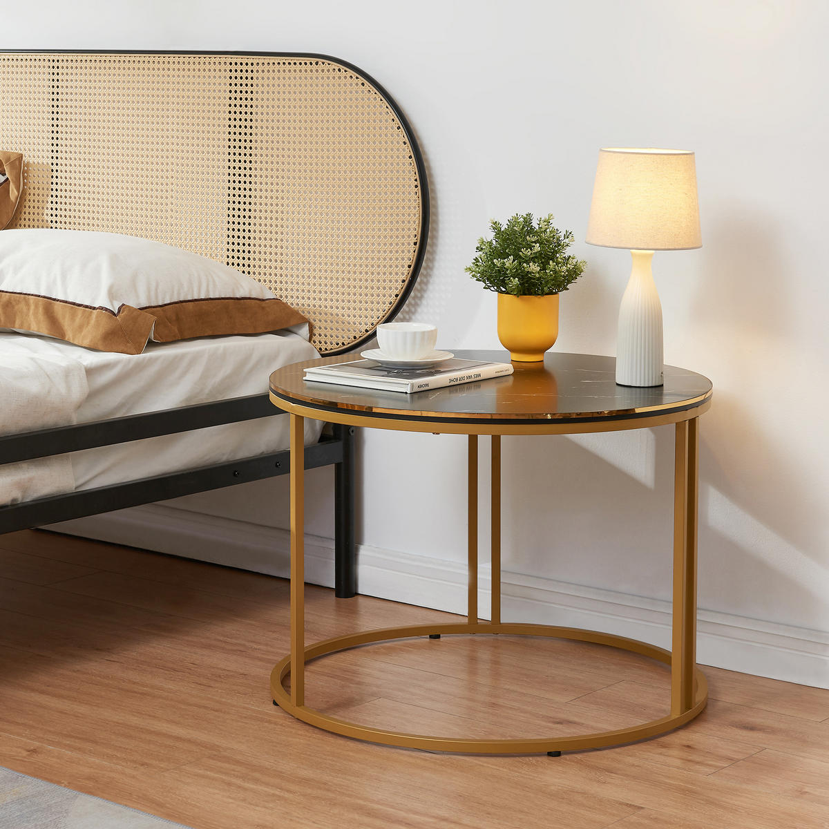 COUCHTISCH Aulum 70/70/50 - Goldfarben/Schwarz, Holzwerkstoff/Metall (70/70/50cm) - [en.casa]