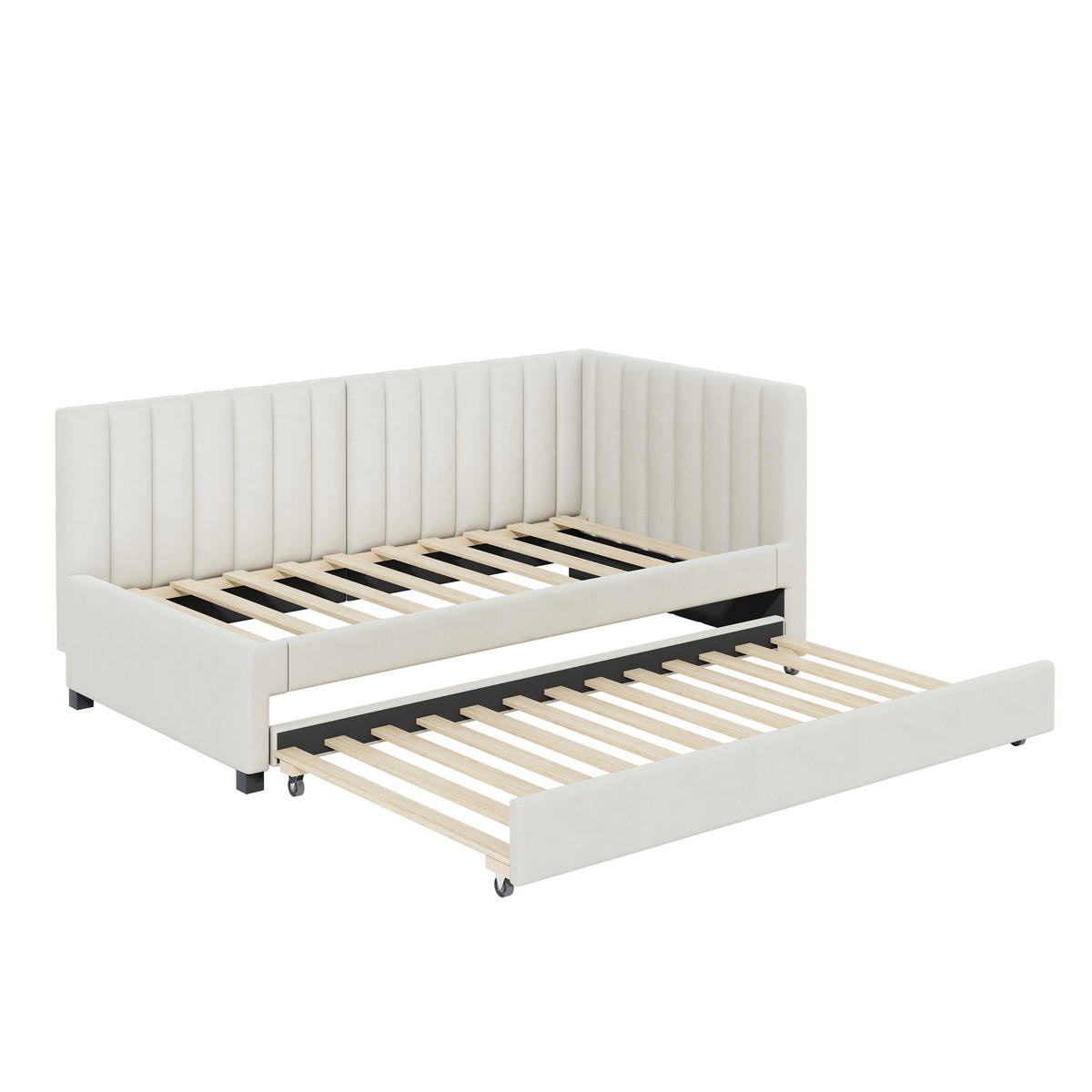 BETT Ausziehbar 90/200 cm mit Kopfteil aus Samtstoff in Beige - Beige, Leder (90/200cm) - OKWISH