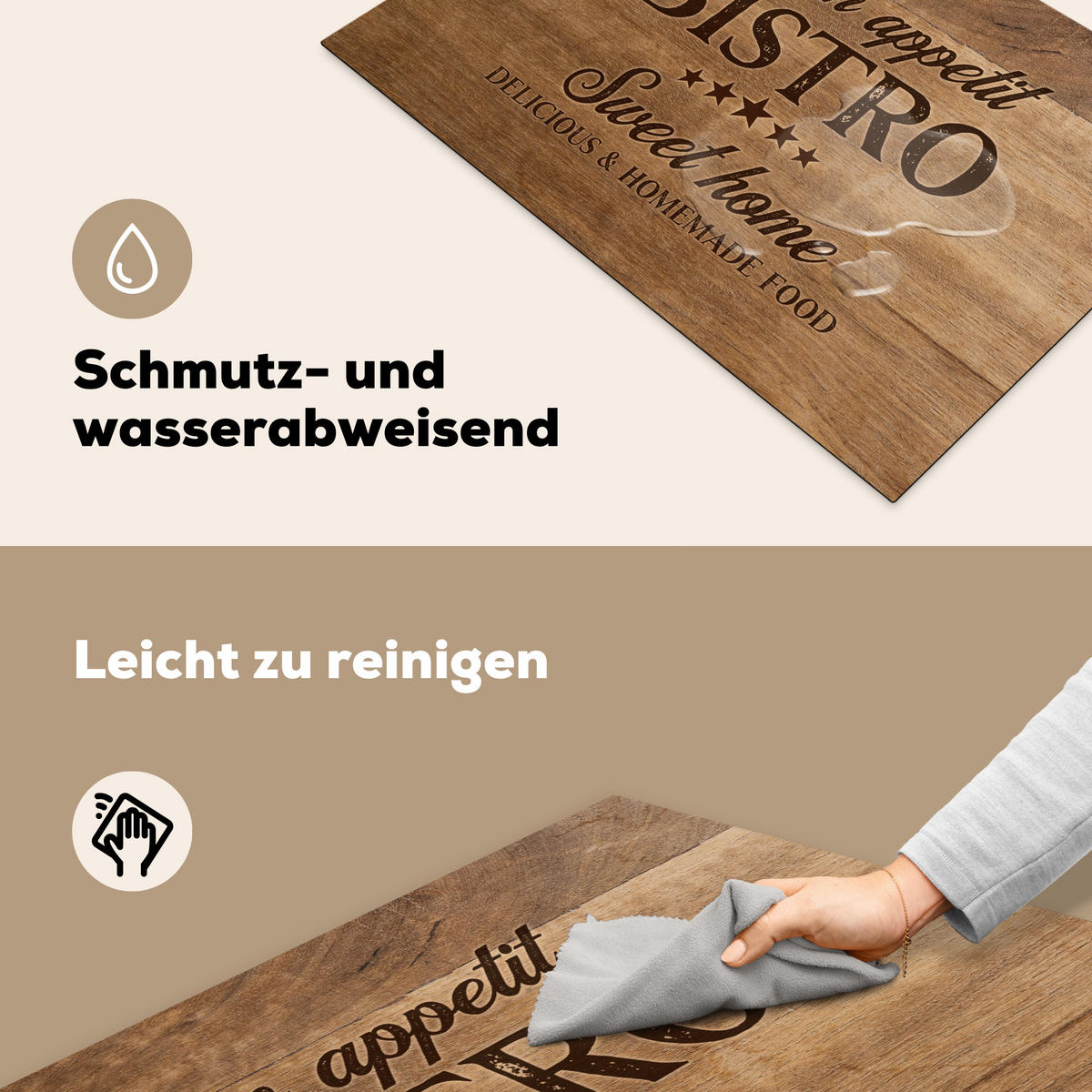 HERDABDECKPLATTE Zitat - Bistro - Guten Appetit - Süßes Zuhause - Holzmaserung 77x51 cm - Braun, Kunststoff (77/0.2/51cm) - MuchoWow