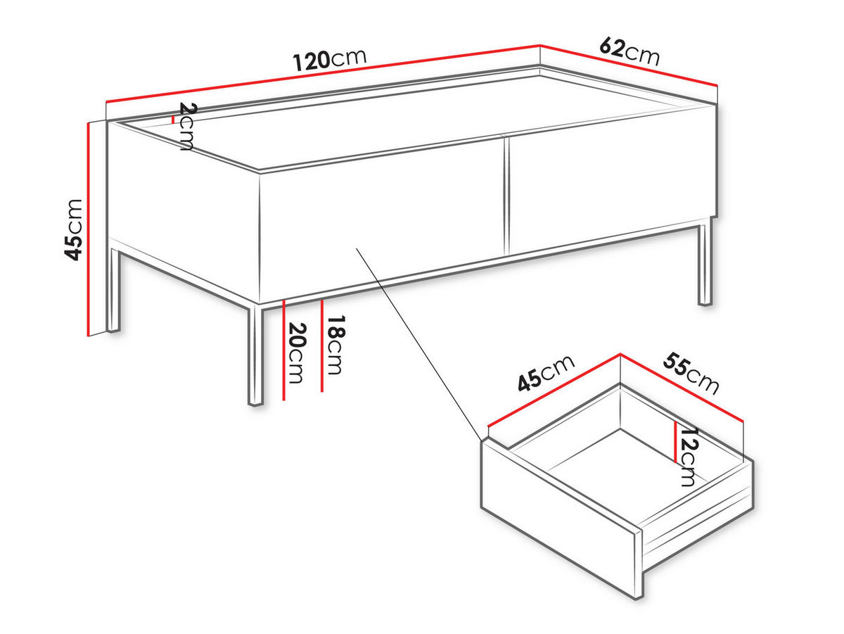 COUCHTISCH Como 2SZ - Schwarz/Eiche Artisan, Holzwerkstoff/Metall (62/120/45cm) - MIRJAN24