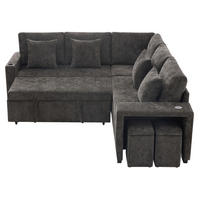 ECKSOFA 220/205/86,5 cm mit Schlaffunktion, Stauraum, USB- und USB-C-Anschluss, Chenille, Grau - Grau, Textil (220/205cm) - Redom