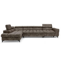 ECKSOFA PUDDING MAXI L Links mit Schlaffunktion 125x195 Velours Braun - Schwarz/Braun, Holz/Textil (350/203cm) - Muffo