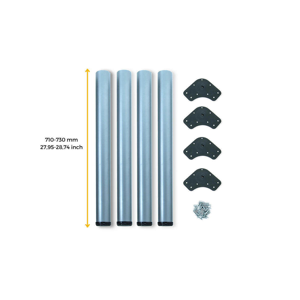 TISCHBEINE, Durchmesser 60mm, H 710mm, Stahl, Silbergrau 4er-set - Silberfarben, Metall (14.2/73/14.2cm) - EMUCA