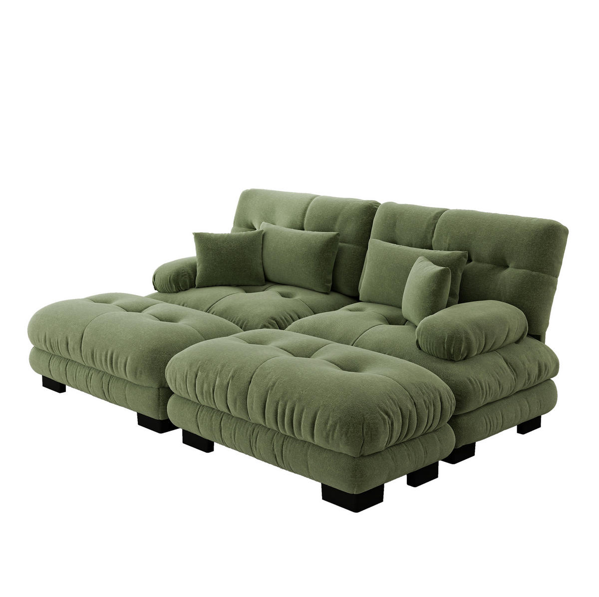 ECKSOFA 220/145/81 cm grün aus Chenille mit modularem Design, 2 Ottomanen und Kissen - Grün, Textil (145/220cm) - OKWISH