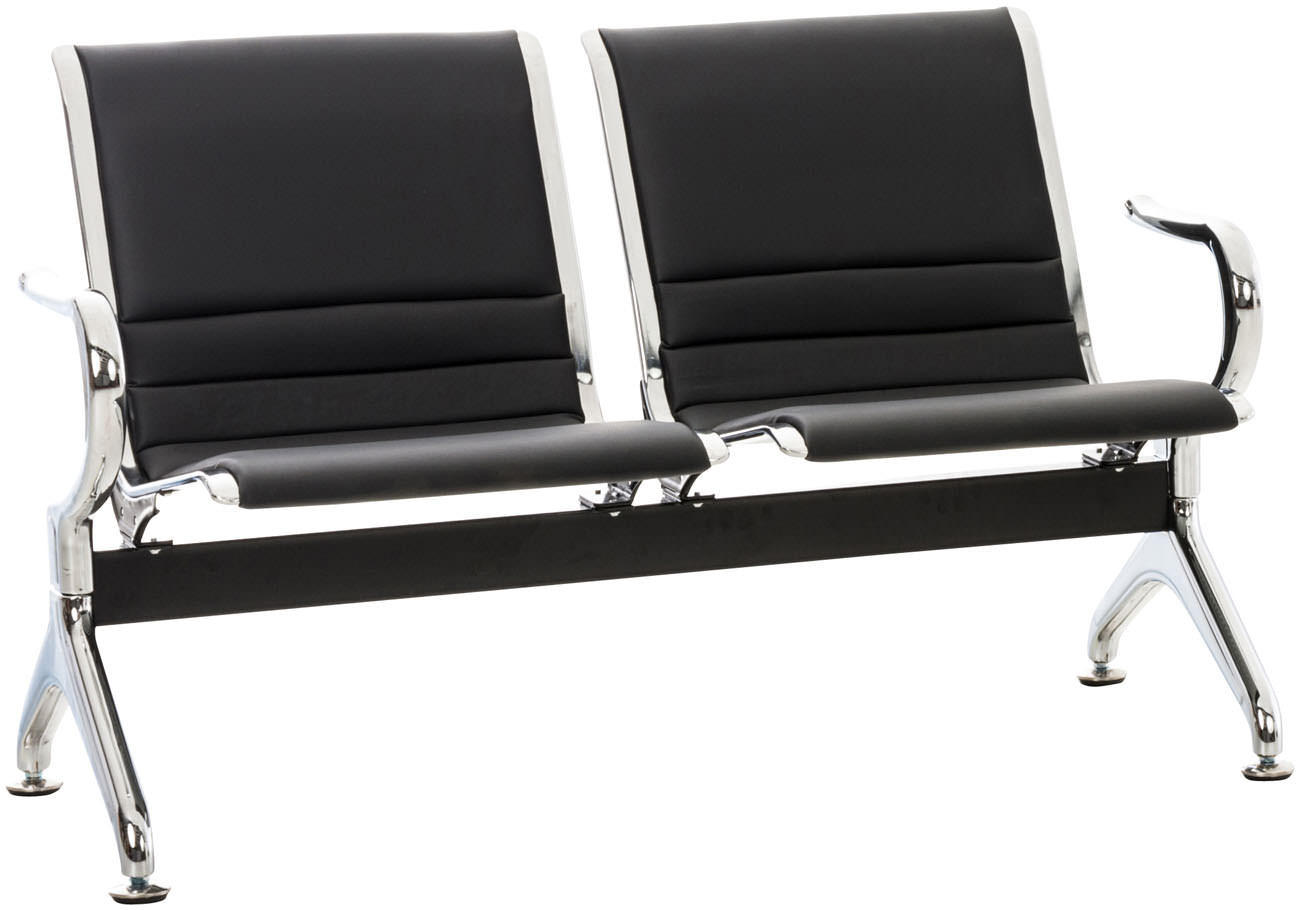 WARTEBANK Frankfurt 2-Sitzer Nantes Kunstleder Schwarz Wartestühle - Schwarz, Leder (125/78/70cm) - DELUKE