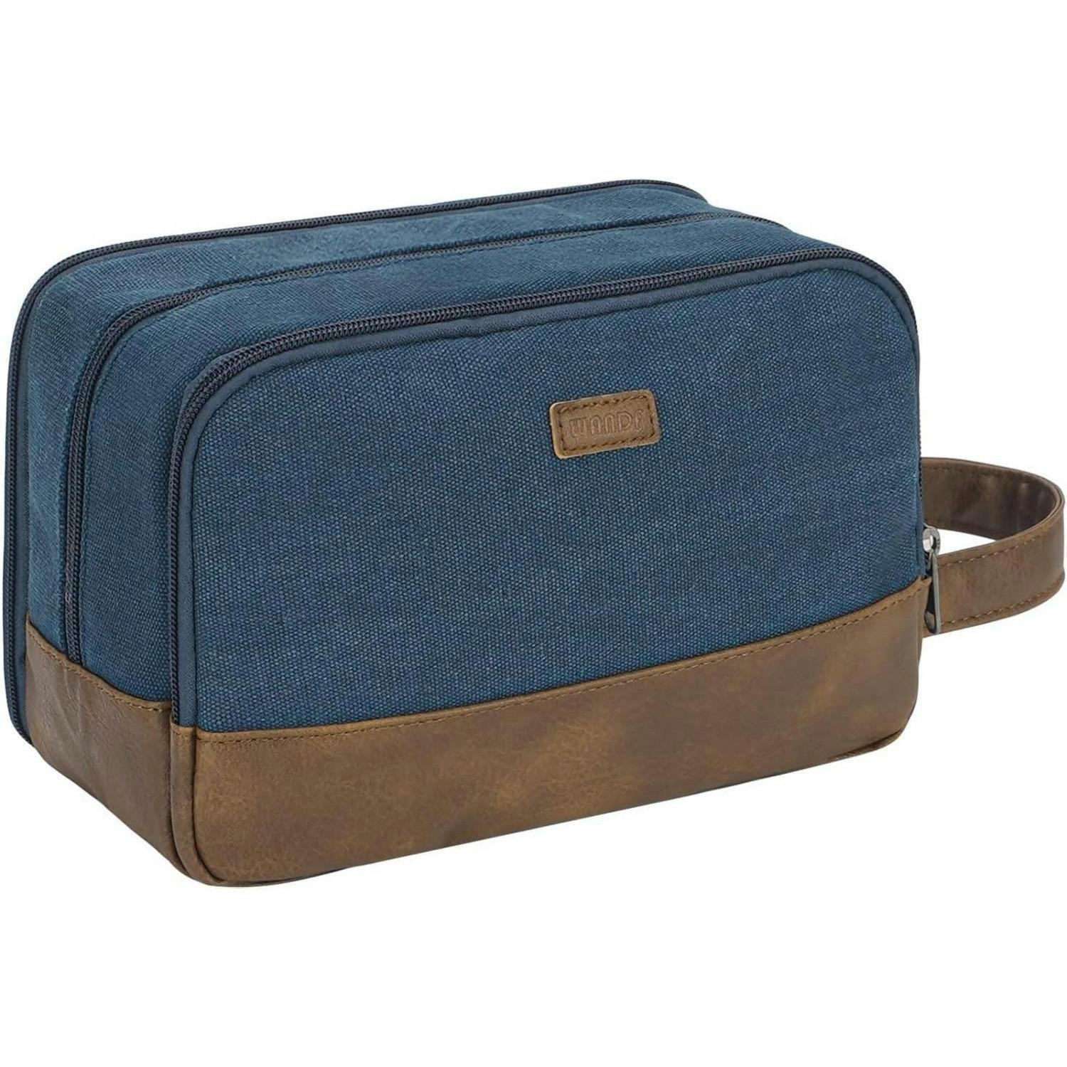KULTURTASCHE Herren Blau Canvas/Veganes Leder 25 cm - Blau, Textil (5/2/5cm)