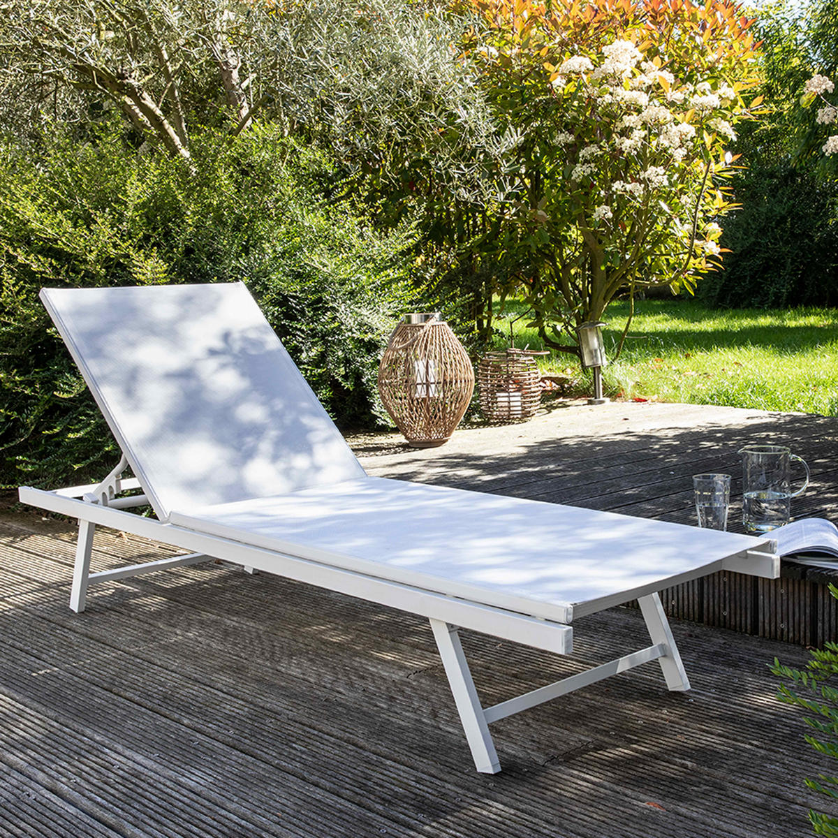 SONNENLIEGE 2-tlg., Weiß - Weiß, Metall (195/90/60cm) - Oviala