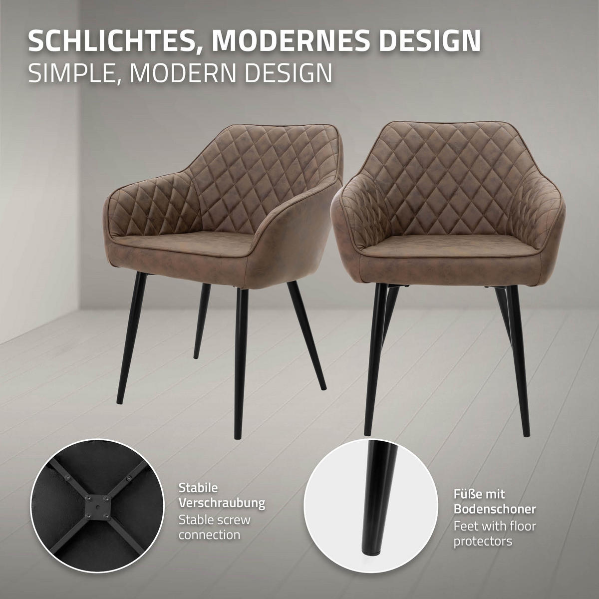 ESSZIMMERSTUHL 2er Set Braun Kunstleder - Schwarz/Braun, Kunststoff/Metall (63/80/60cm) - ML-DESIGN