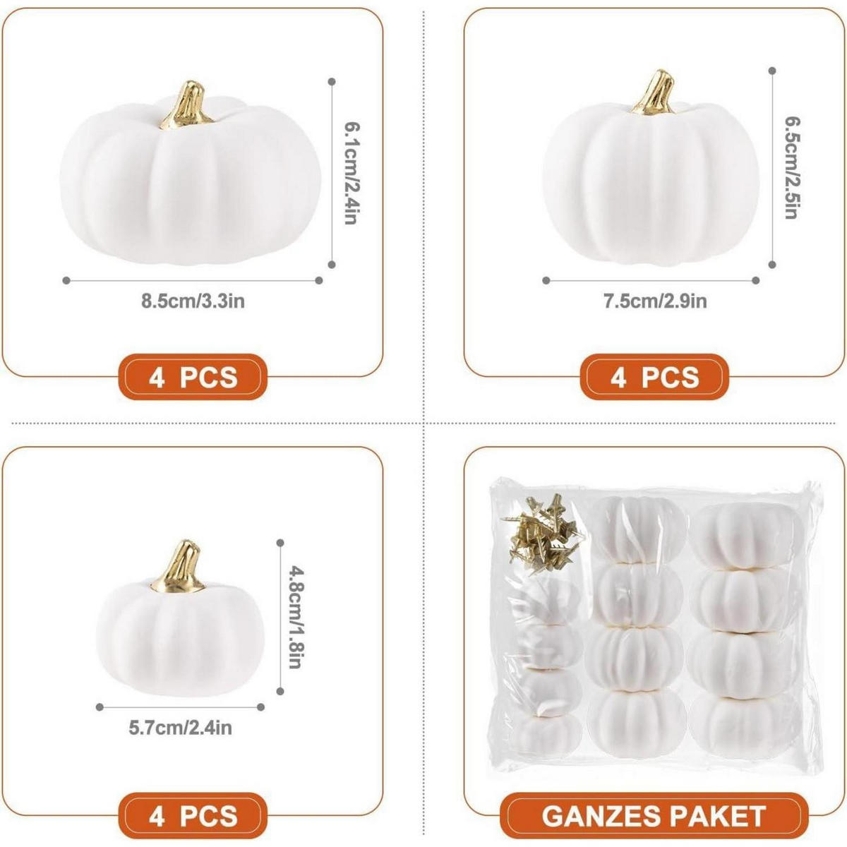 DEKO-KÜRBIS 12-teiliges Set Weiß - Weiß, Kunststoff (8.8cm)