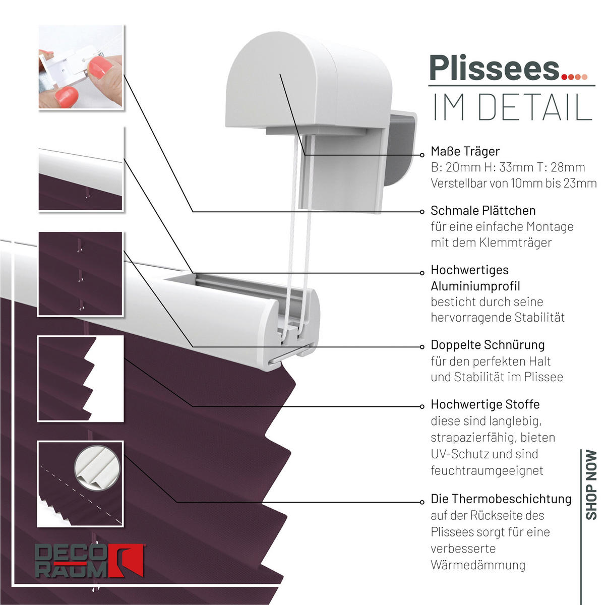 PLISSEE Thermo Basic 75 x 210cm Klemmfix ohne Bohren - Violett, Textil (75/210/210cm) - Deco-Raum